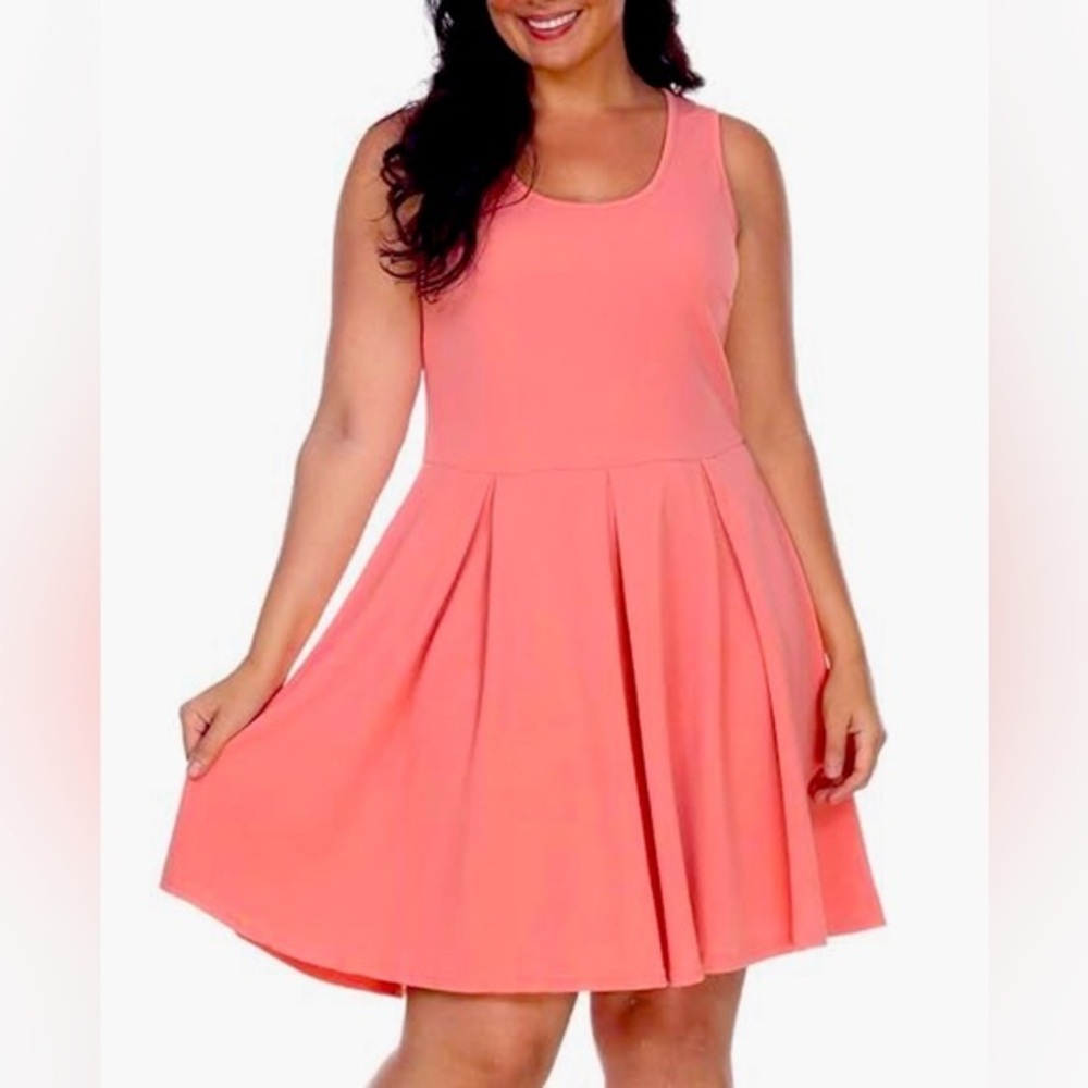 White Mark Women's Plus Size Crystal Fit & Flare‎ Sundress color coral size 3XL